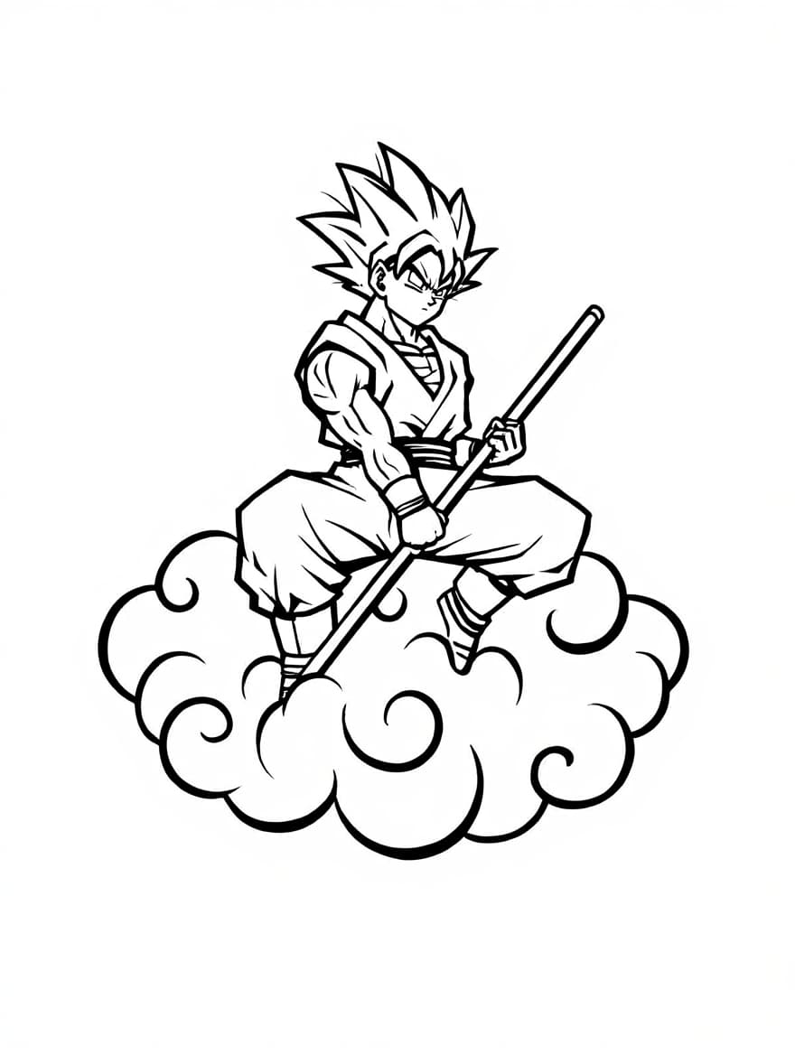 Goku With Nimbus Cloud Coloring Page