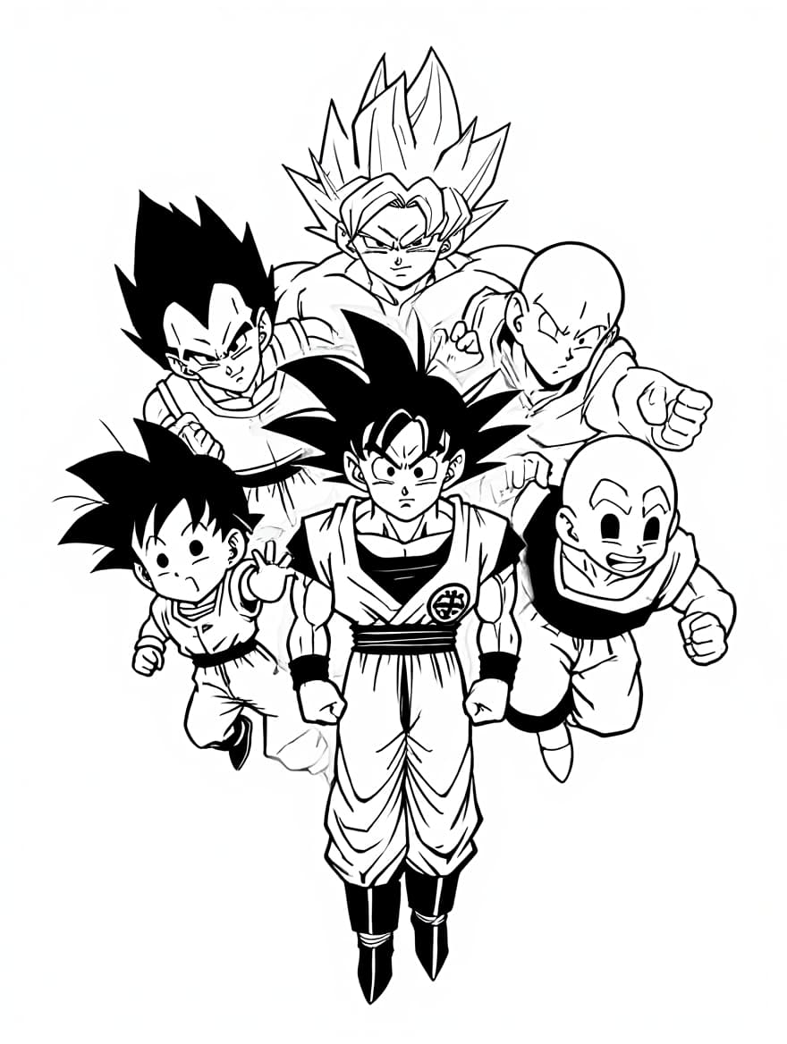 Goku With Z Fighters Coloring Page