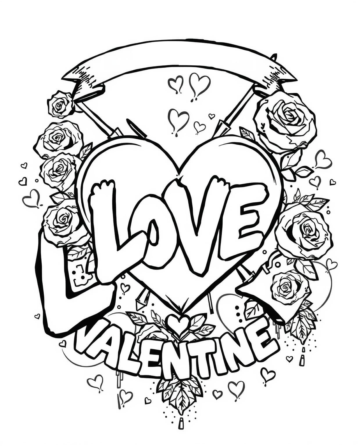 Graffiti Valentine Coloring Page