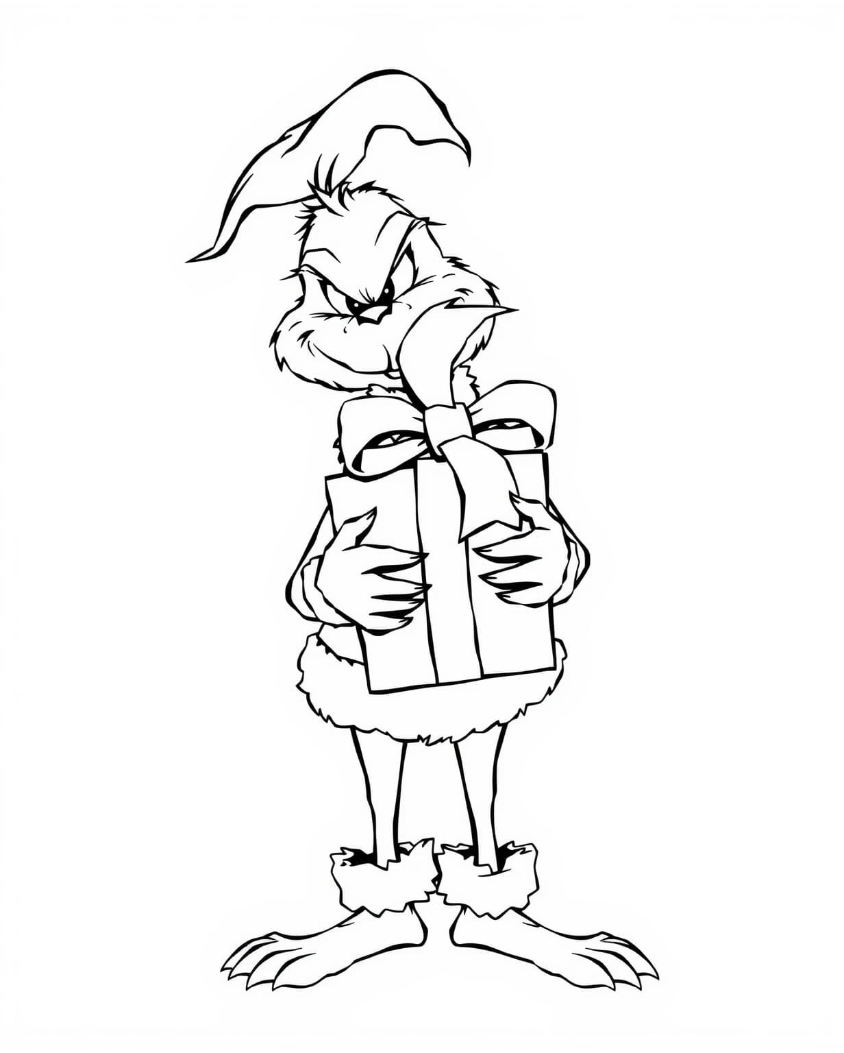 Grinch Holding A Gift Coloring Page