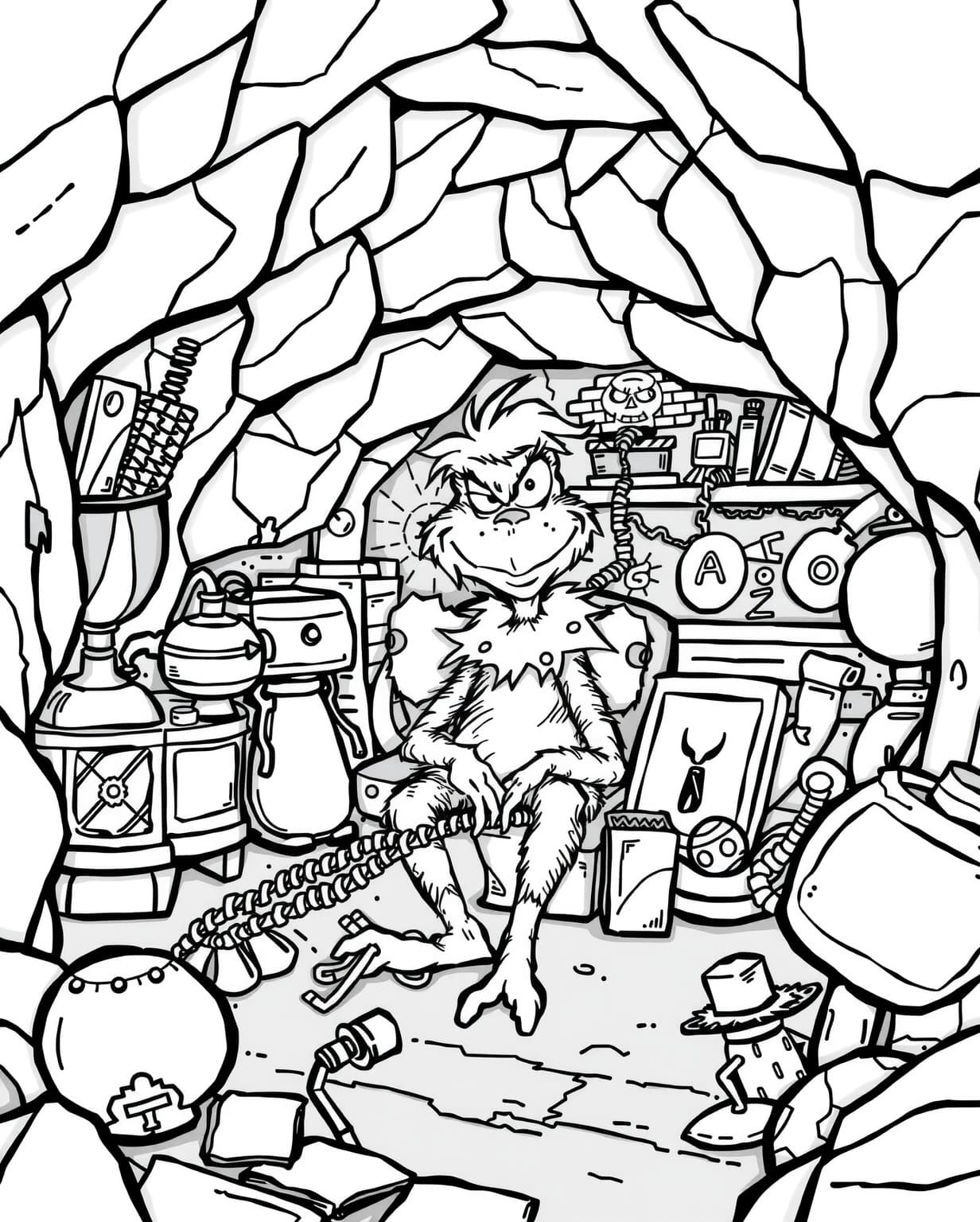 Grinch in His Cave Coloring Page