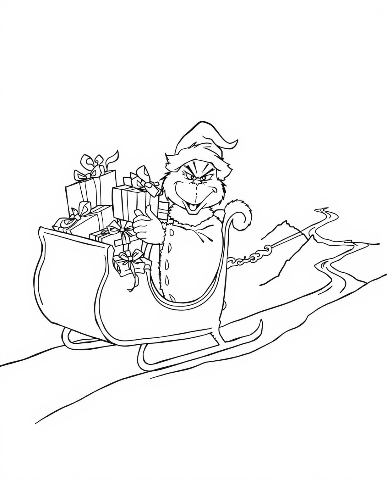 Grinch Presents Sleigh Coloring Page