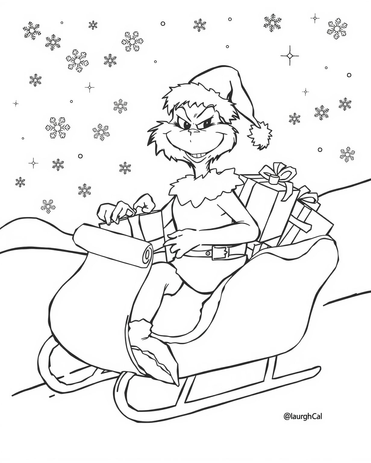 Grinch Santa Sleigh Coloring Page