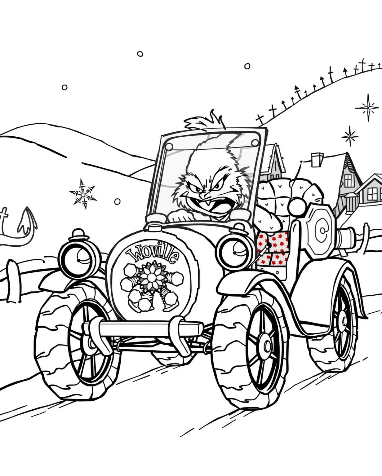 Grinch Whoville Car Coloring Page