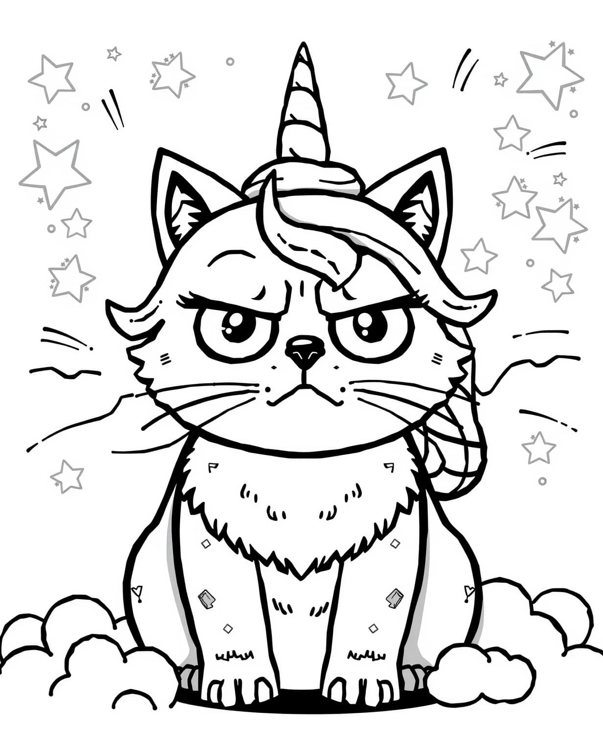 Grumpy Unicorn Cat Coloring Page