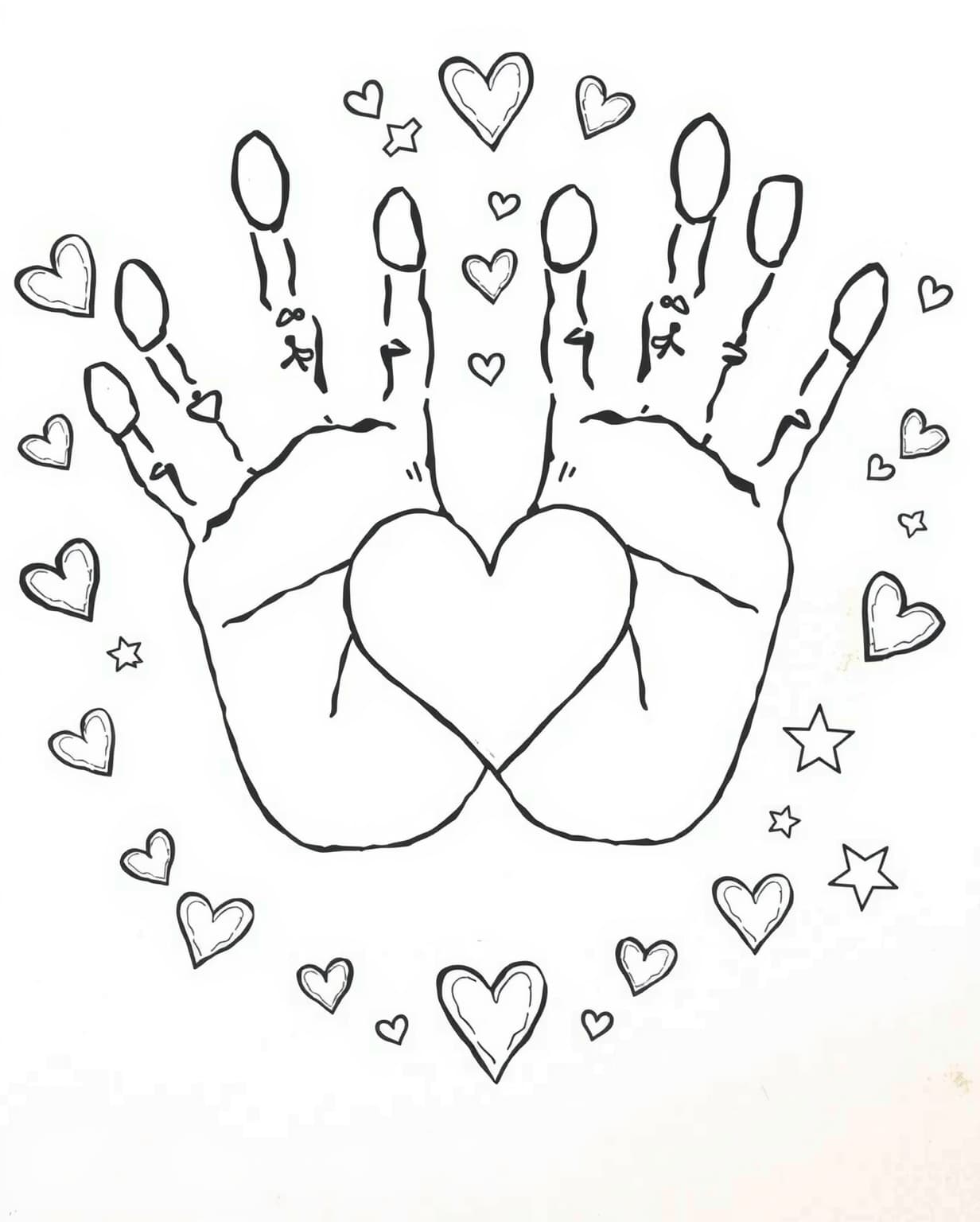 Handprint Heart Art Coloring Page