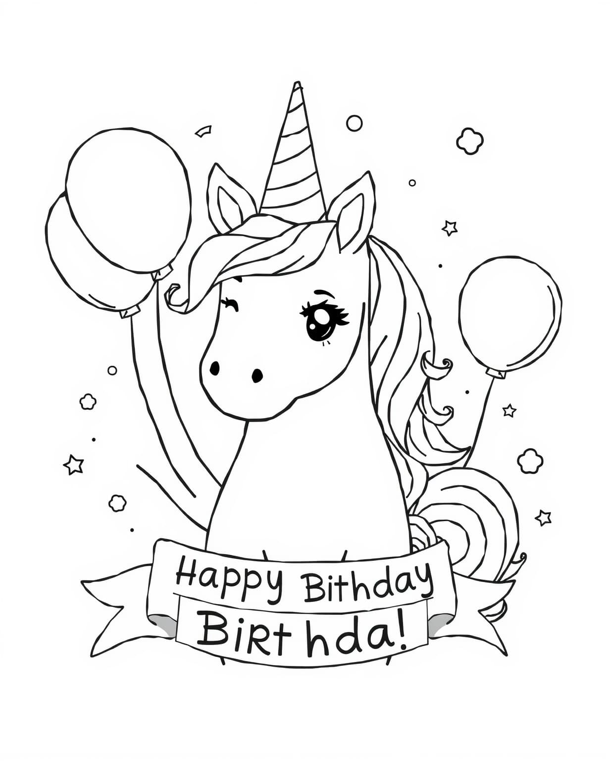 Happy Birthday Unicorn Coloring Page