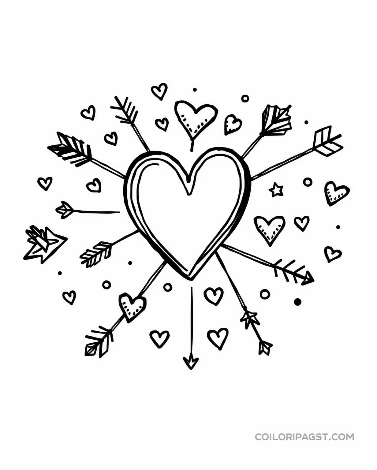 Heart And Arrow Doodle Coloring Page