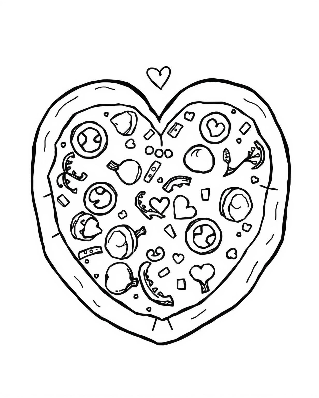 Heart-Shaped Pizza Coloring Page