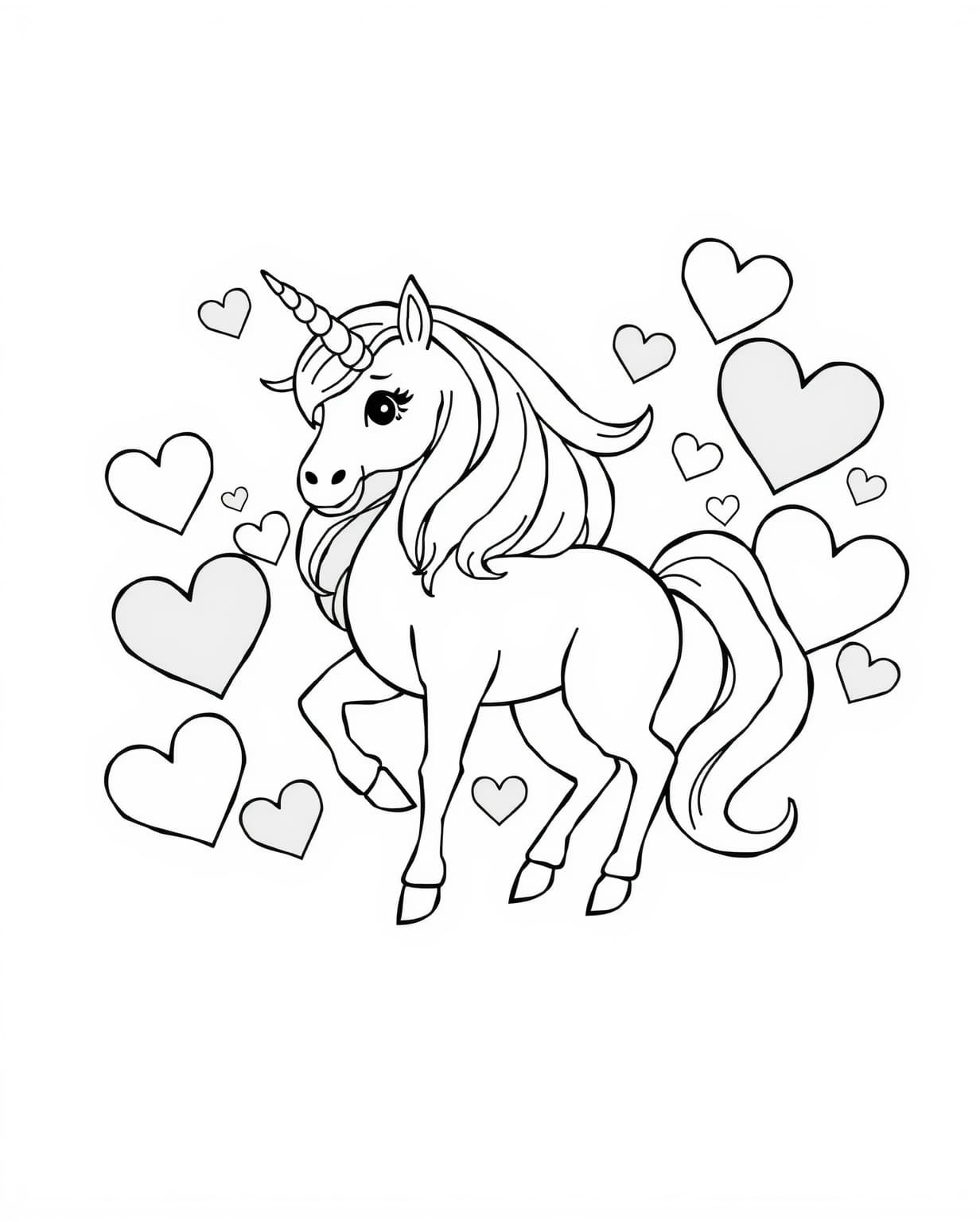 Heart Unicorn Coloring Page