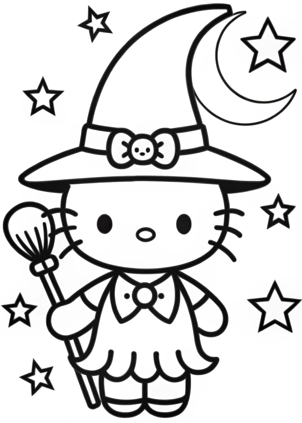 Hello Kitty as a Witch Coloring Page