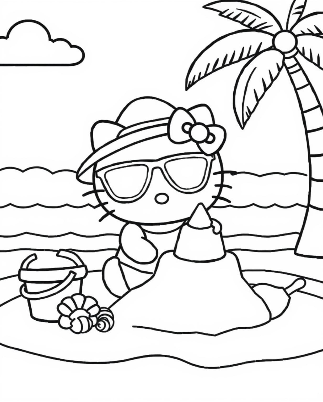 Hello Kitty at the Beach Coloring Page