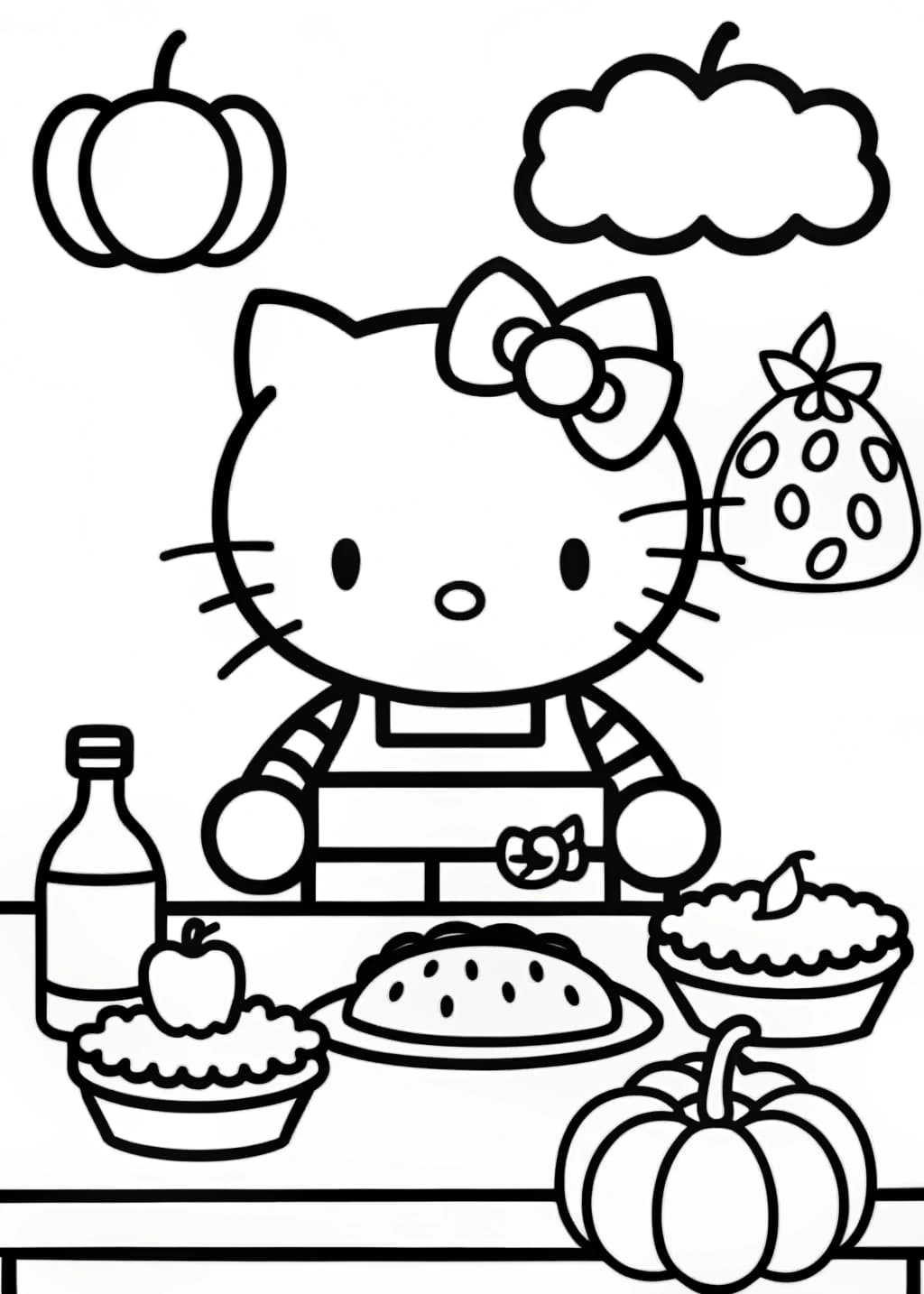 Hello Kitty Baking Pies Coloring Page