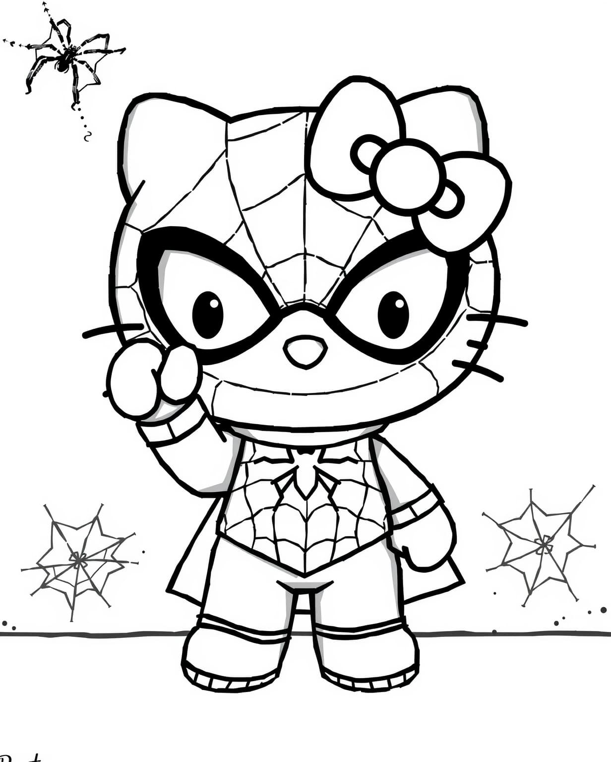 Hello Kitty Dressed as Spiderman Coloring Page