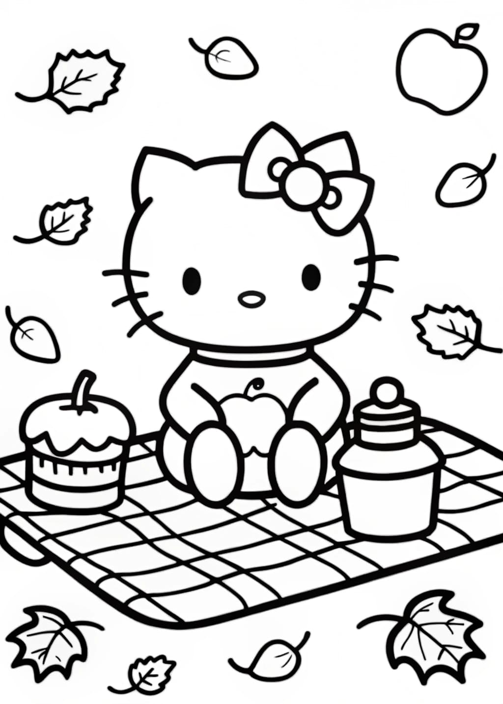 Hello Kitty Fall Picnic Coloring Page