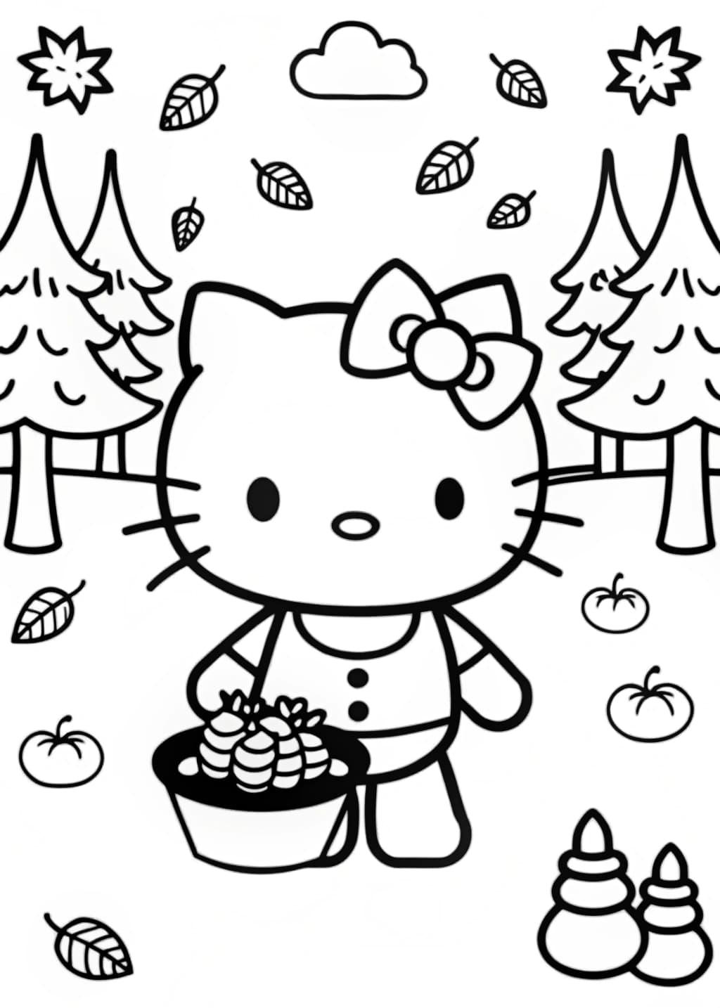 Hello Kitty Forest Walk Coloring Page