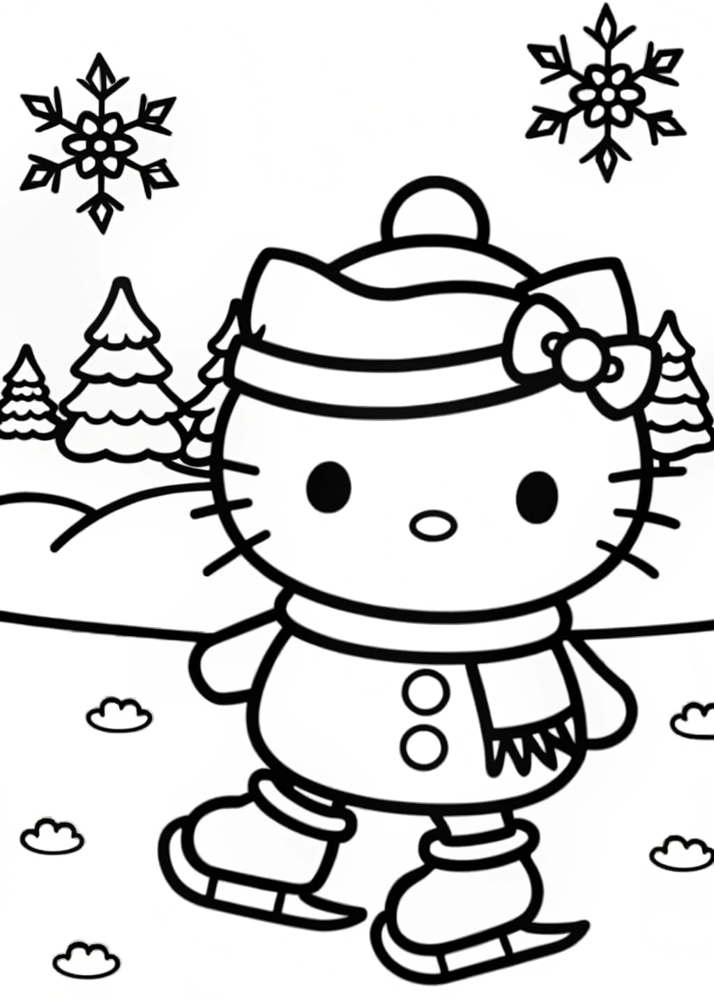 Hello Kitty Ice Skating Coloring Page