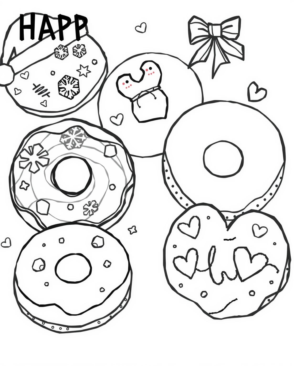 Holiday-Themed Donut Coloring Page