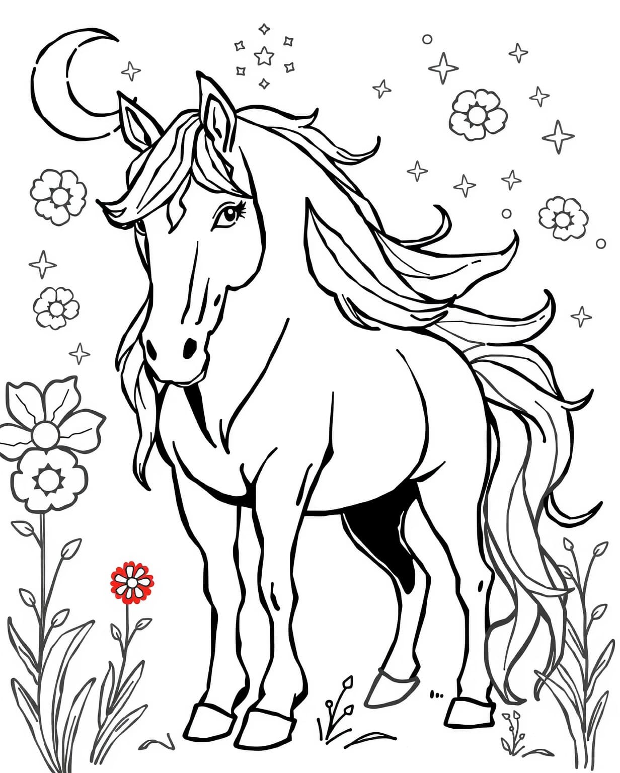 Horse And Unicorn Coloring Page