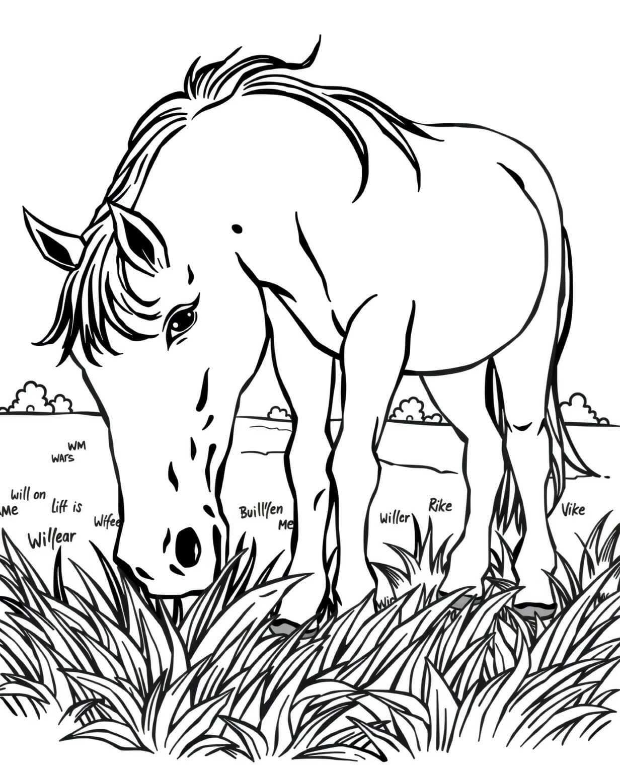 Horse Grazing On Grass Coloring Page