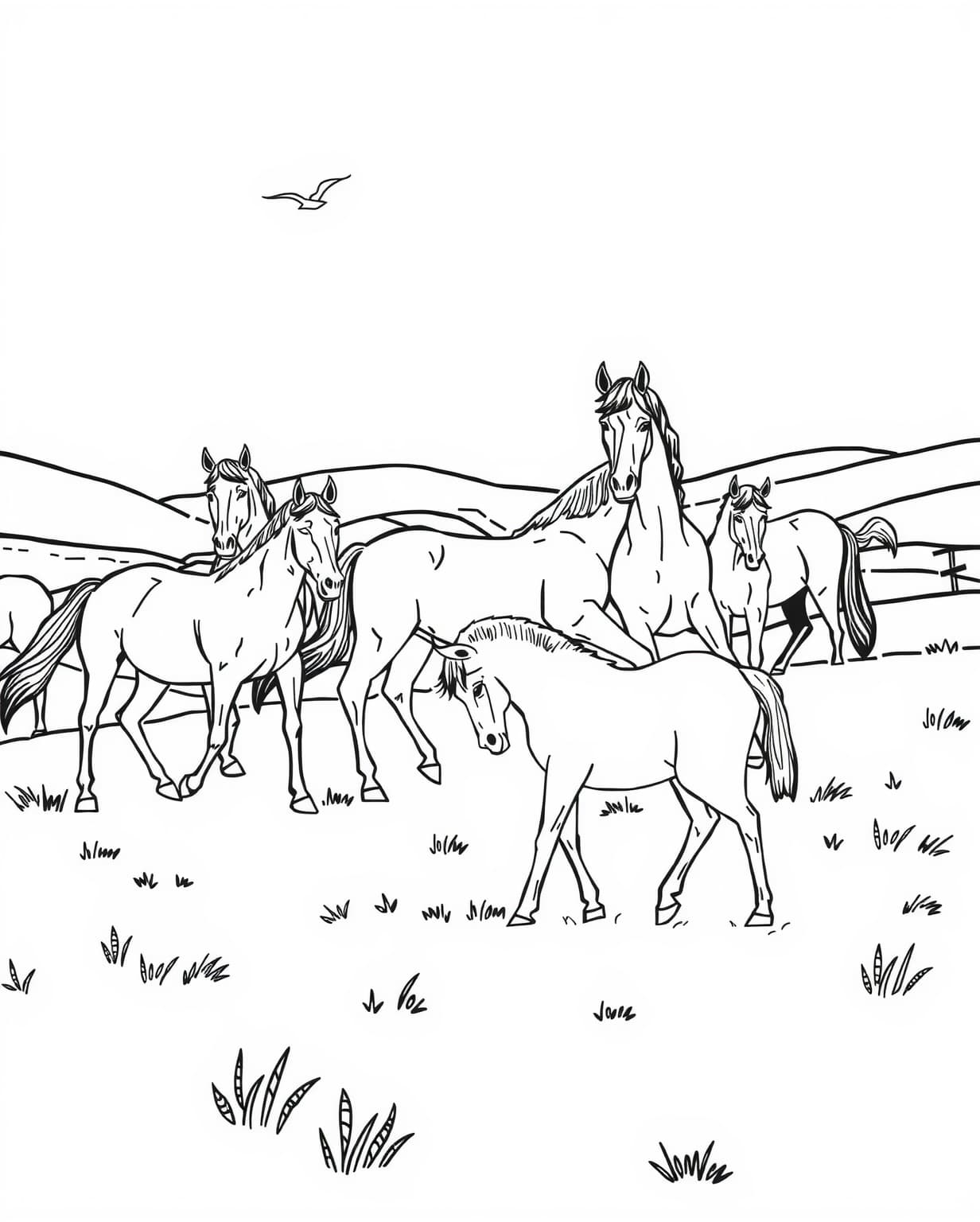Horse Herd Coloring Page