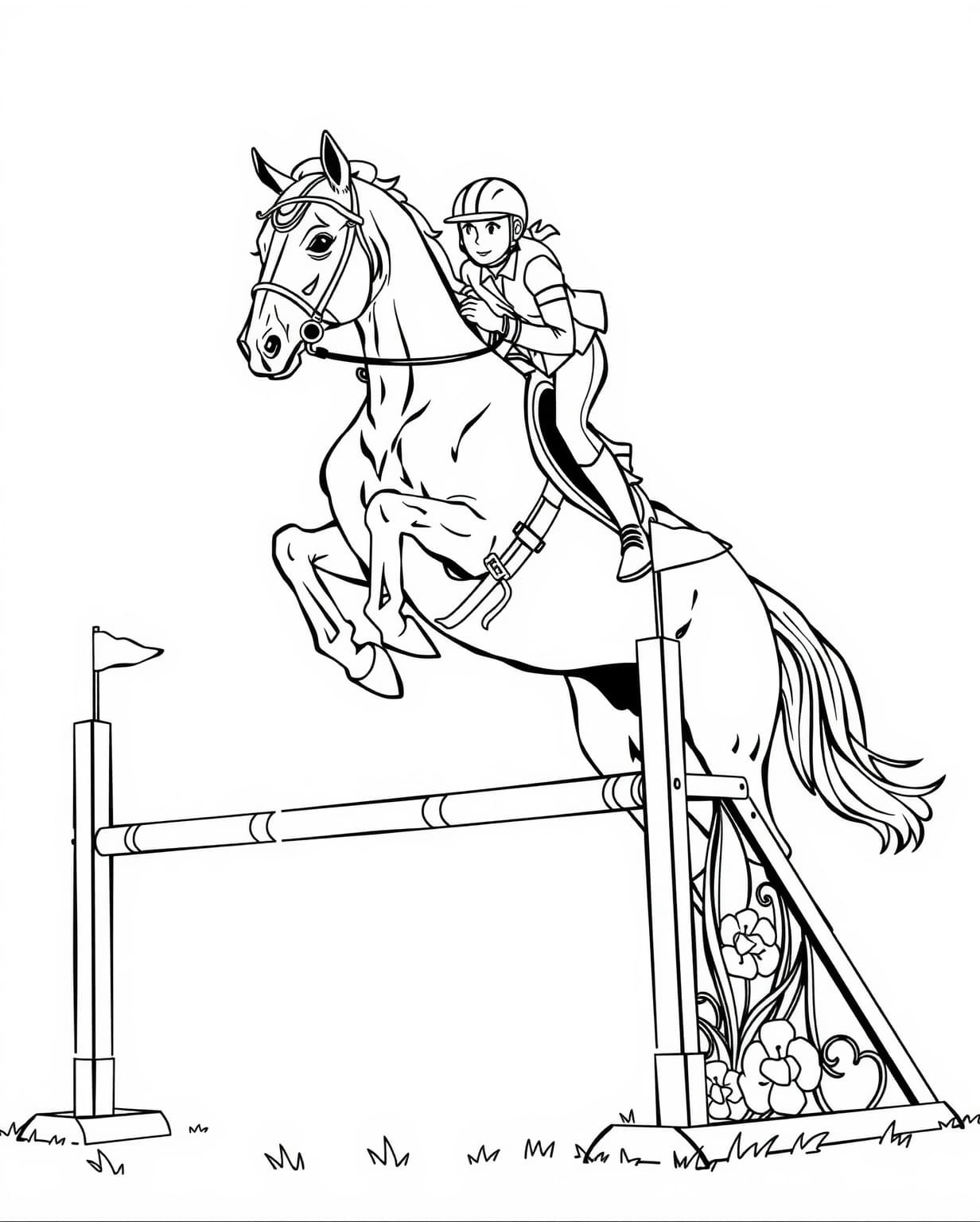 Horse Show Jumping Coloring Sheet