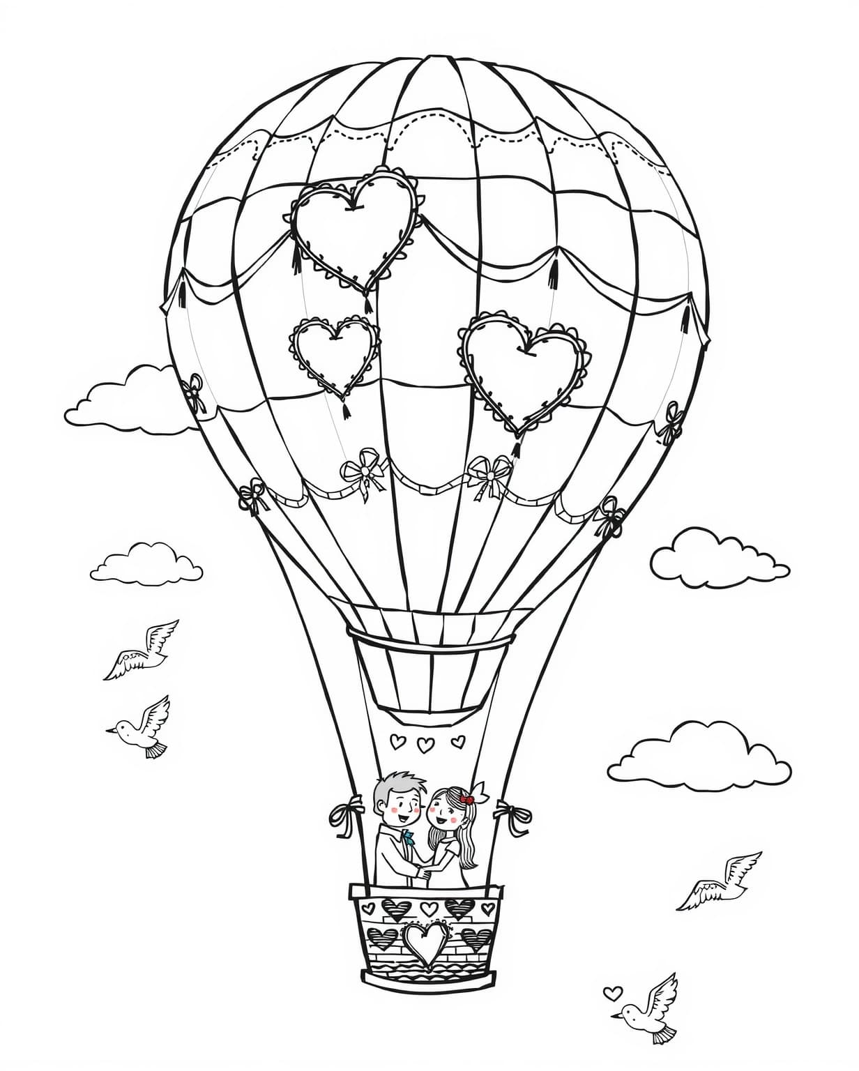Hot Air Balloon Of Love Coloring Page