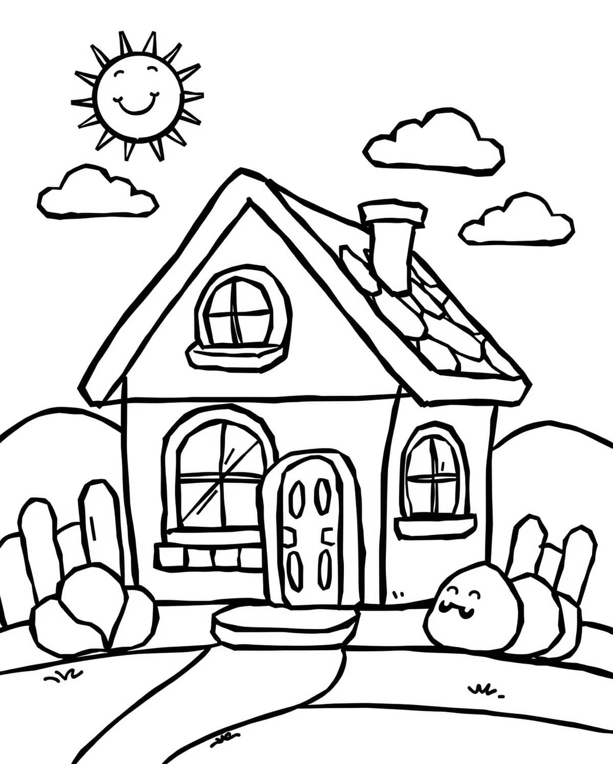 Simple House Coloring Page Free Printable for Kids