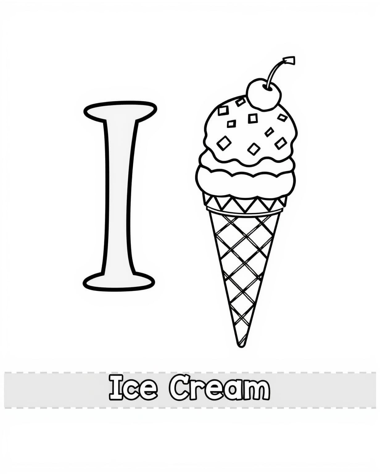 I is for Ice Cream Coloring Page