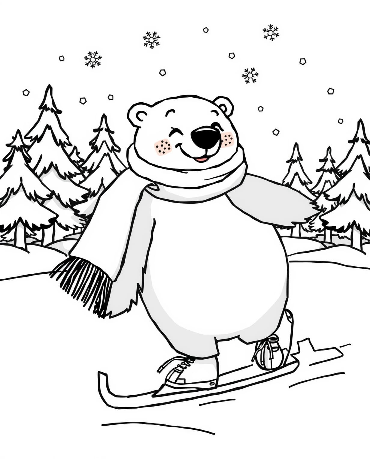 Ice Skating Polar Bear Coloring Page