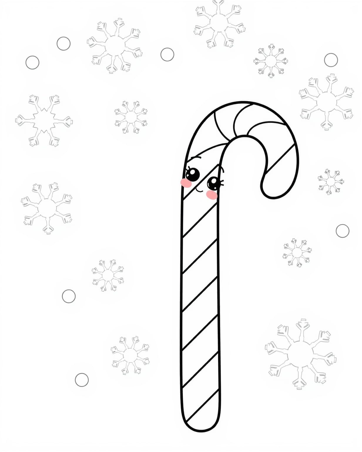 Kawaii Candy Cane Coloring Page