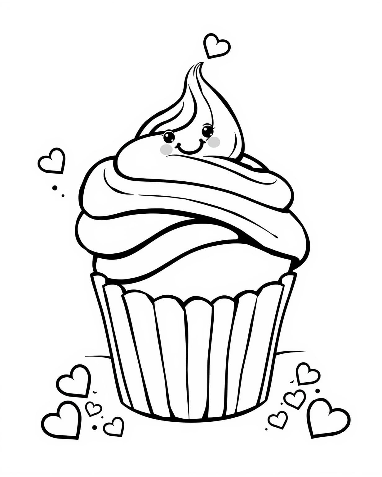 Kawaii Cupcake Coloring Page