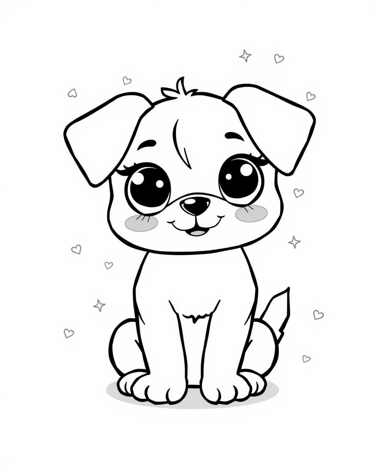 Kawaii Dog Coloring Page