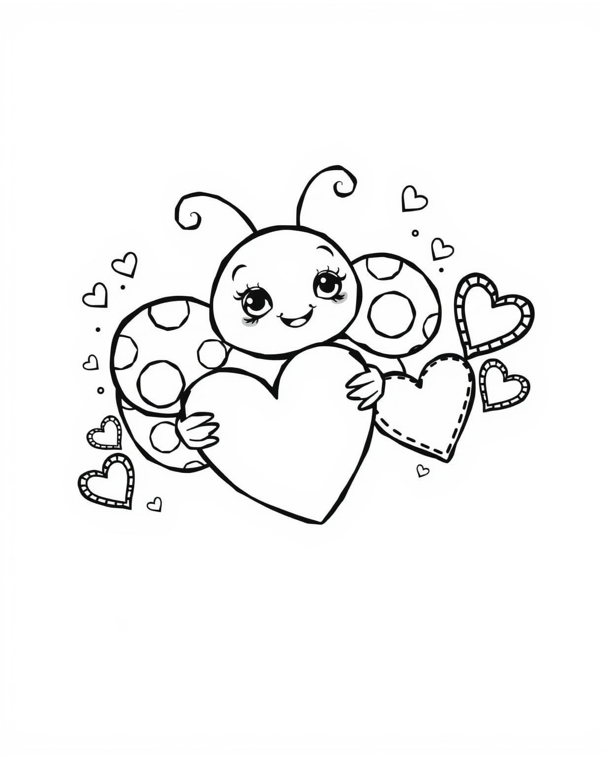 Ladybug Valentine Coloring Page