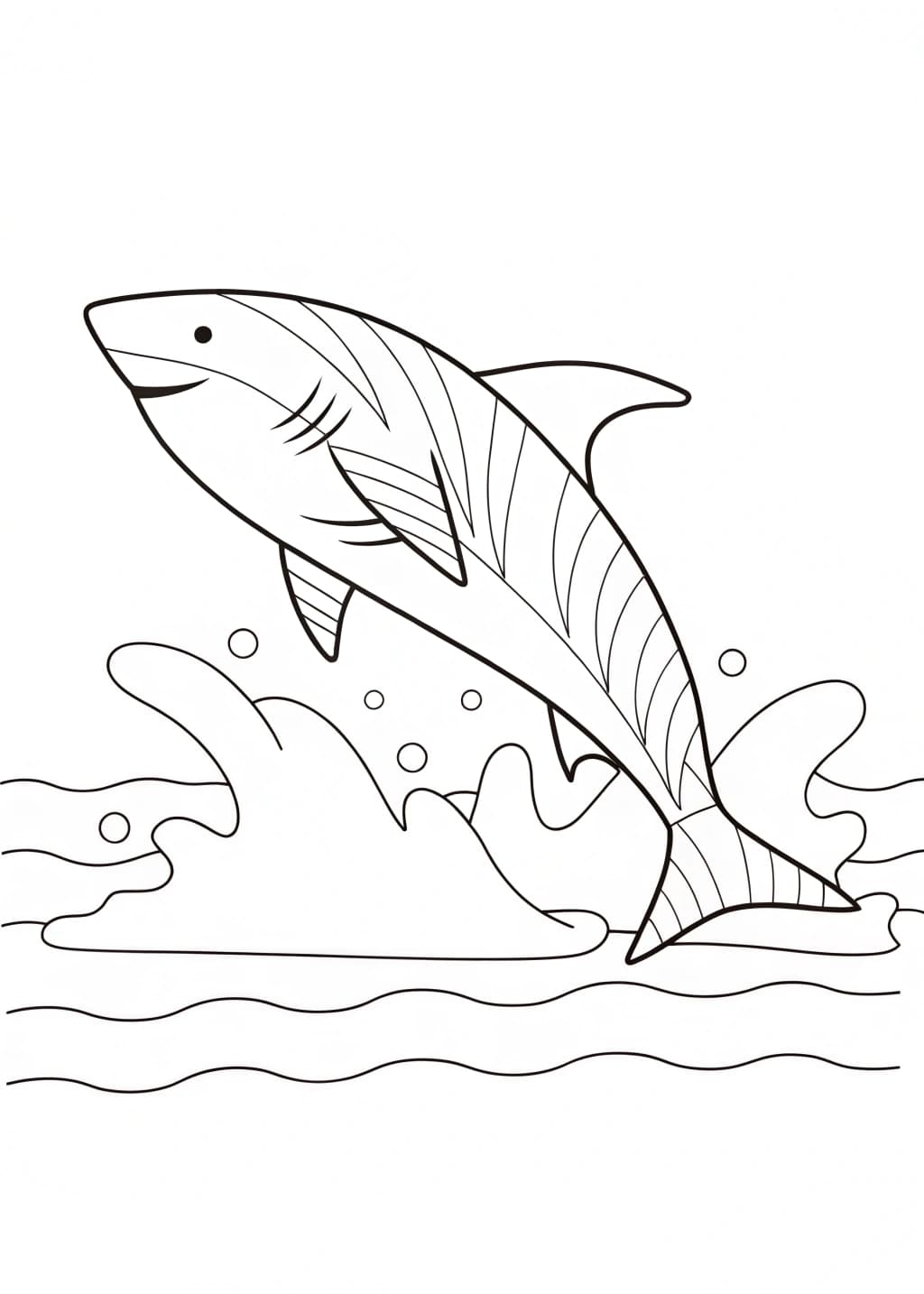 Leaping Tiger Shark Coloring Page