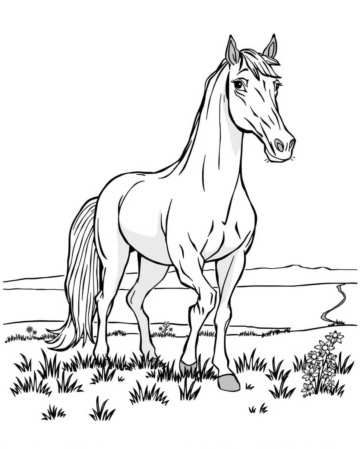 Long Horse Coloring Page