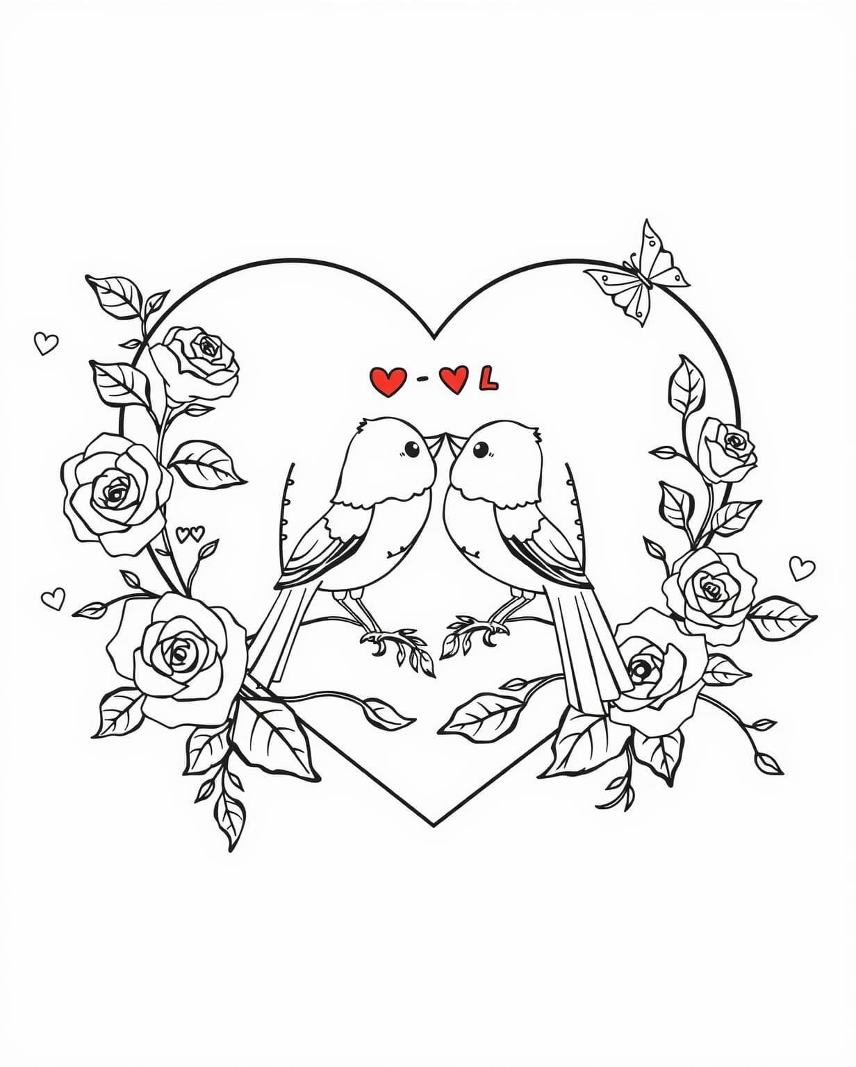 Love Birds In A Heart Coloring Page