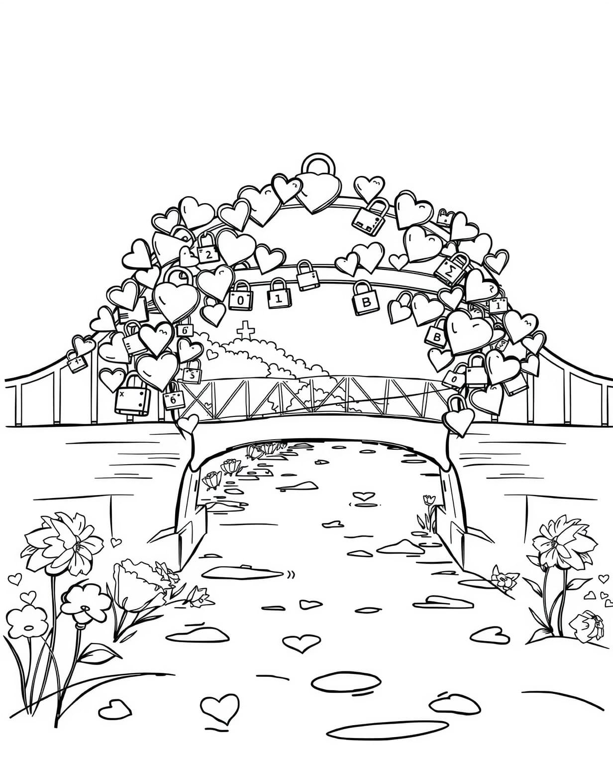 Love Lock Bridge Coloring Page
