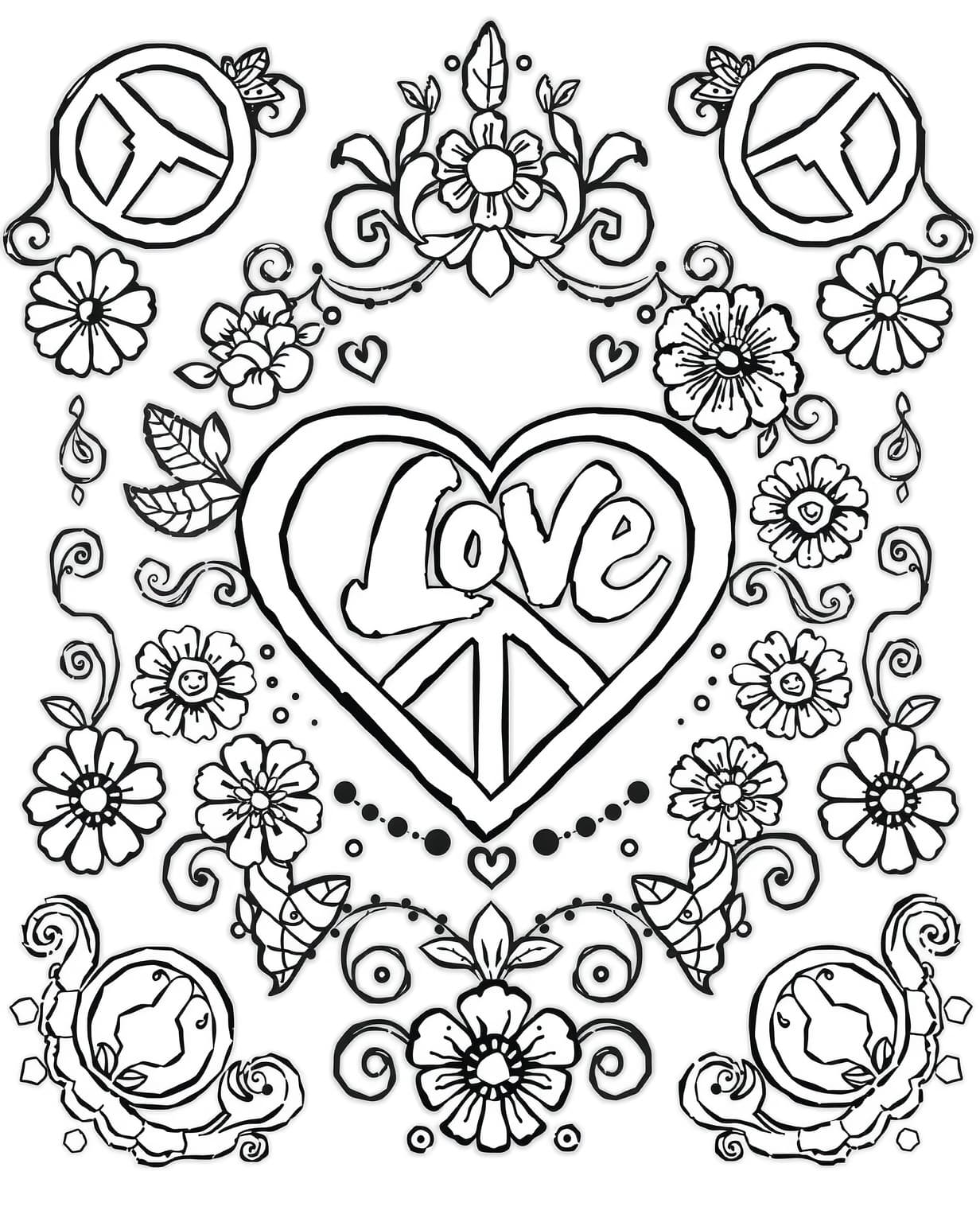 Love & Peace Coloring Page
