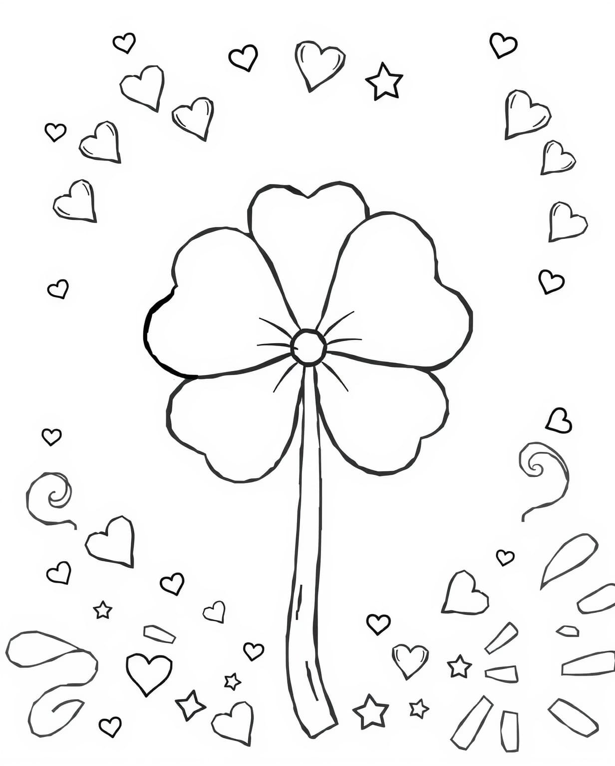 Lucky Four-Leaf Clover Coloring Page
