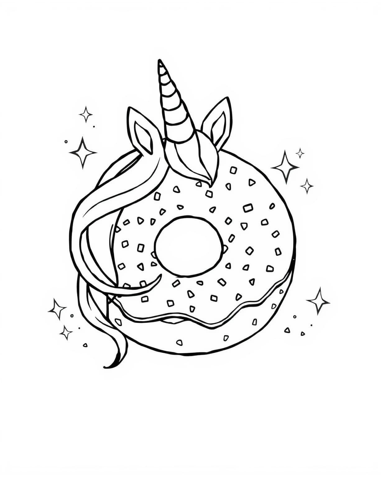 Magical Unicorn Donut Coloring Page
