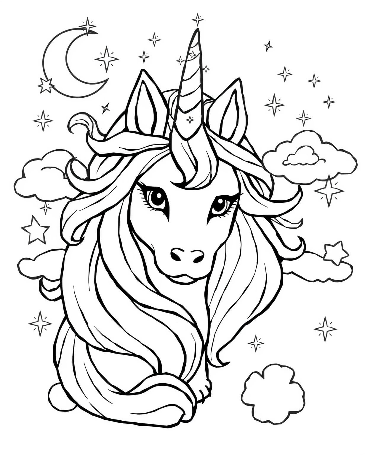 Majestic Unicorn Cat Coloring Page