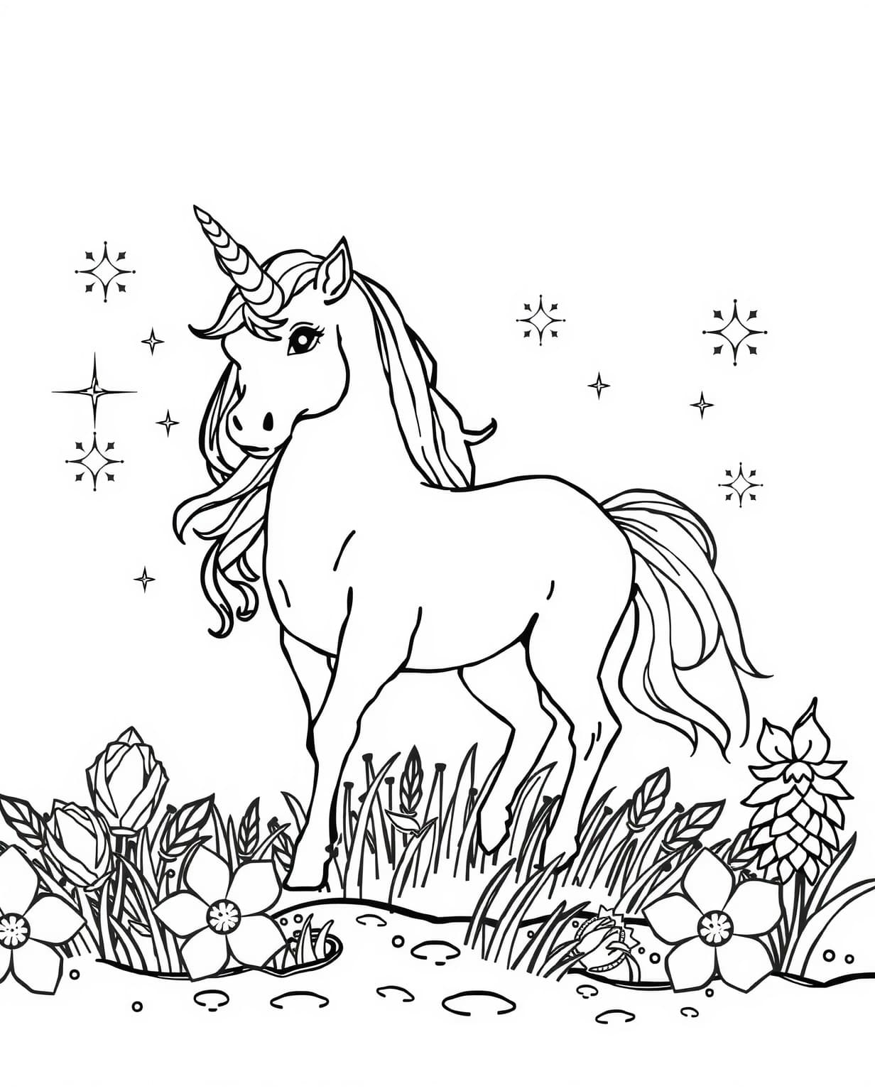 Majestic Unicorn Coloring Page