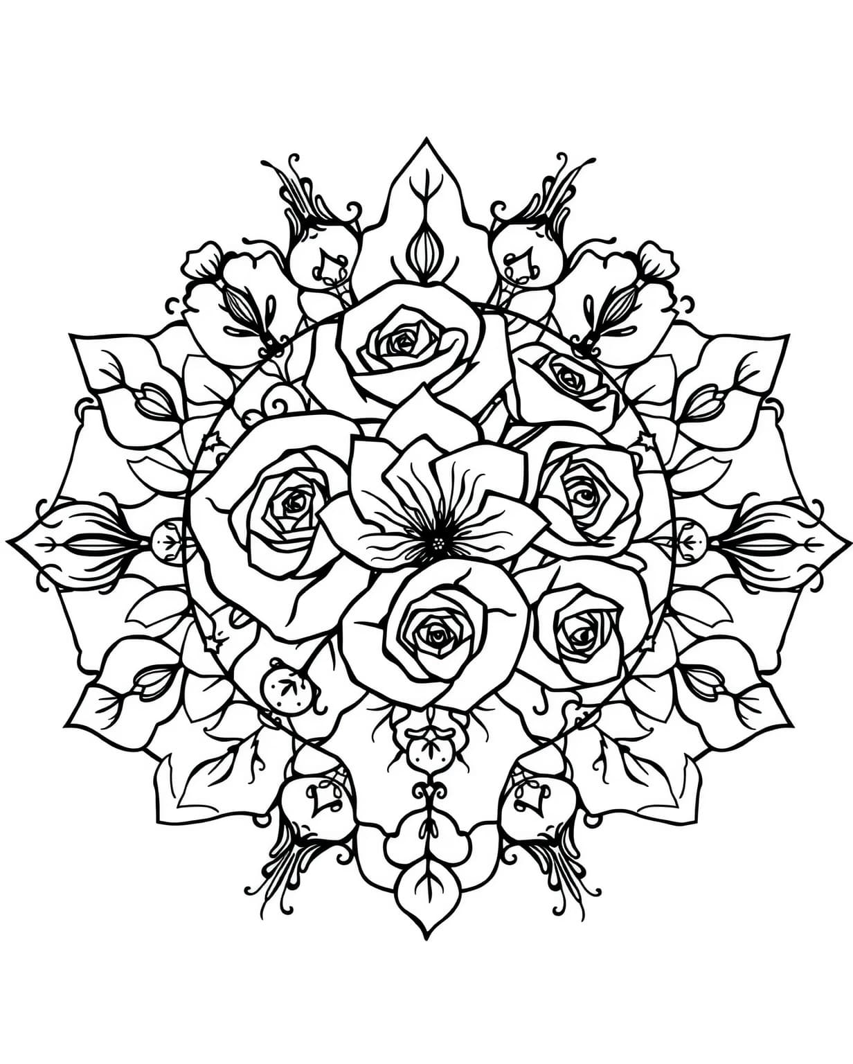 Mandala Rose Garden Coloring Page