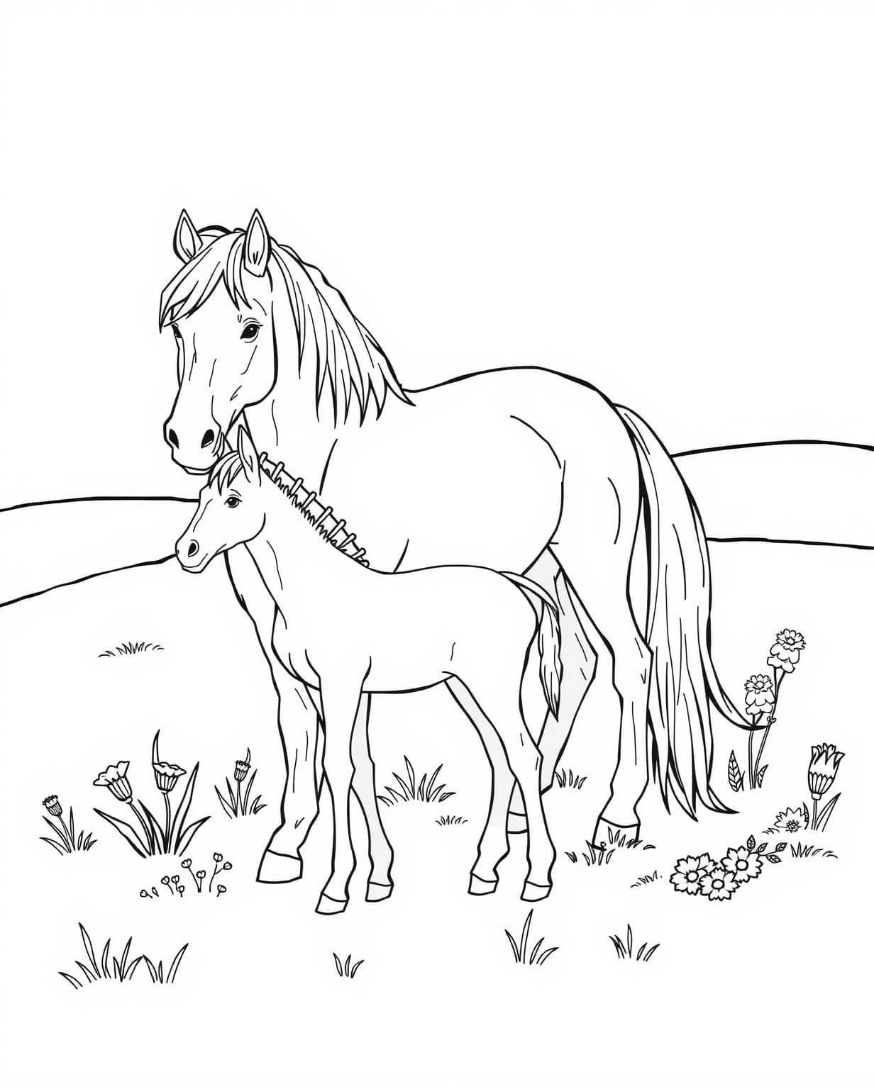 Mare And Foal Coloring Page