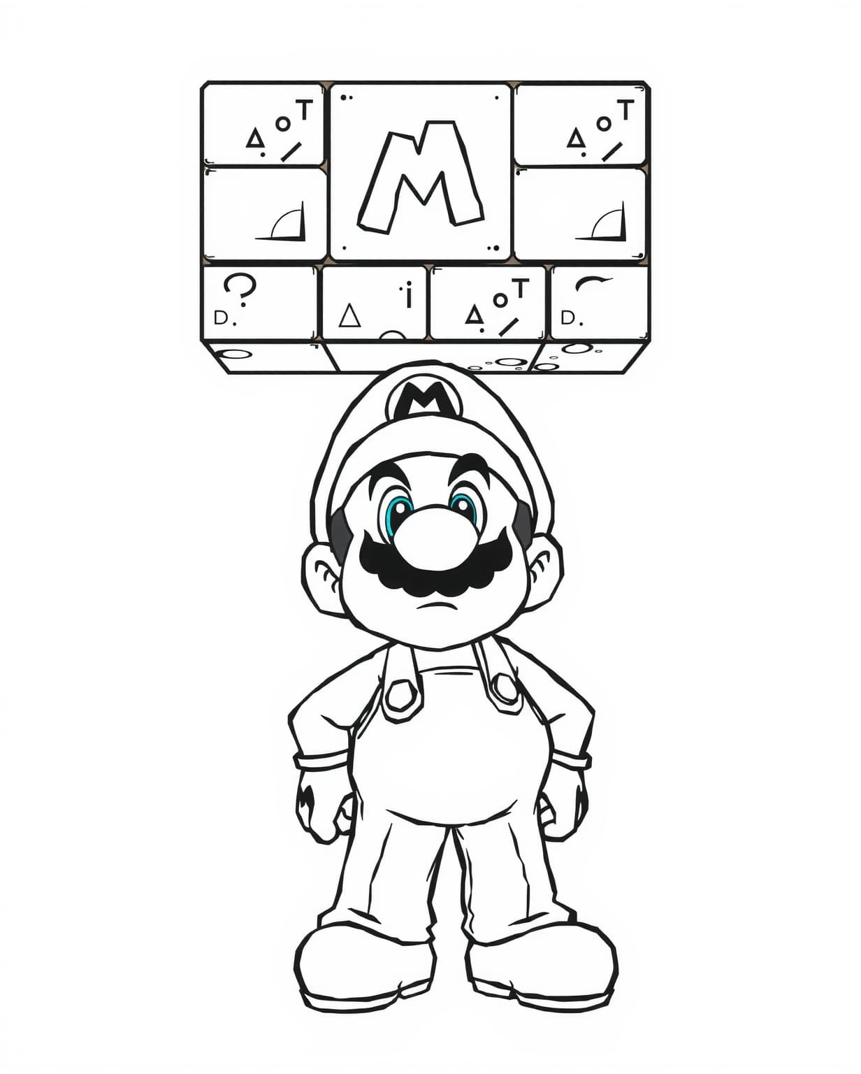 Mario and a Brick Block Coloring Page