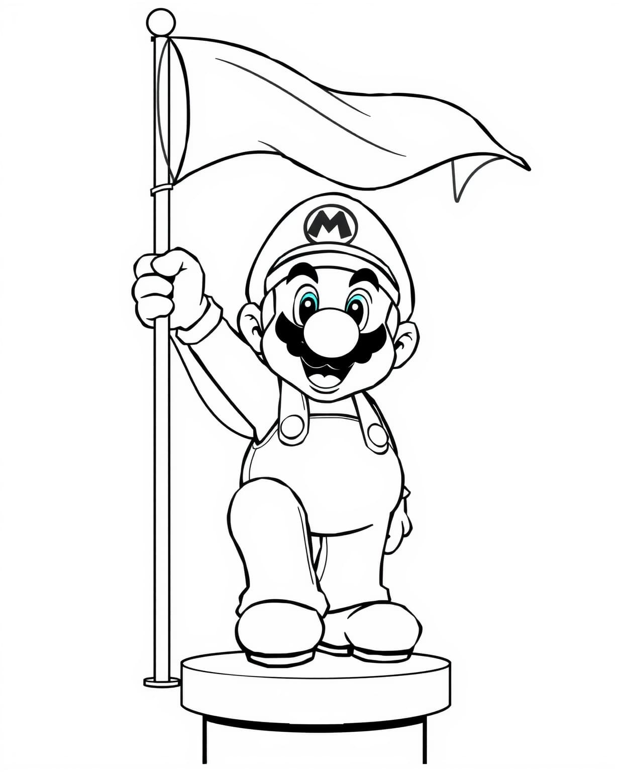 Mario Climbing a Flagpole Coloring Page