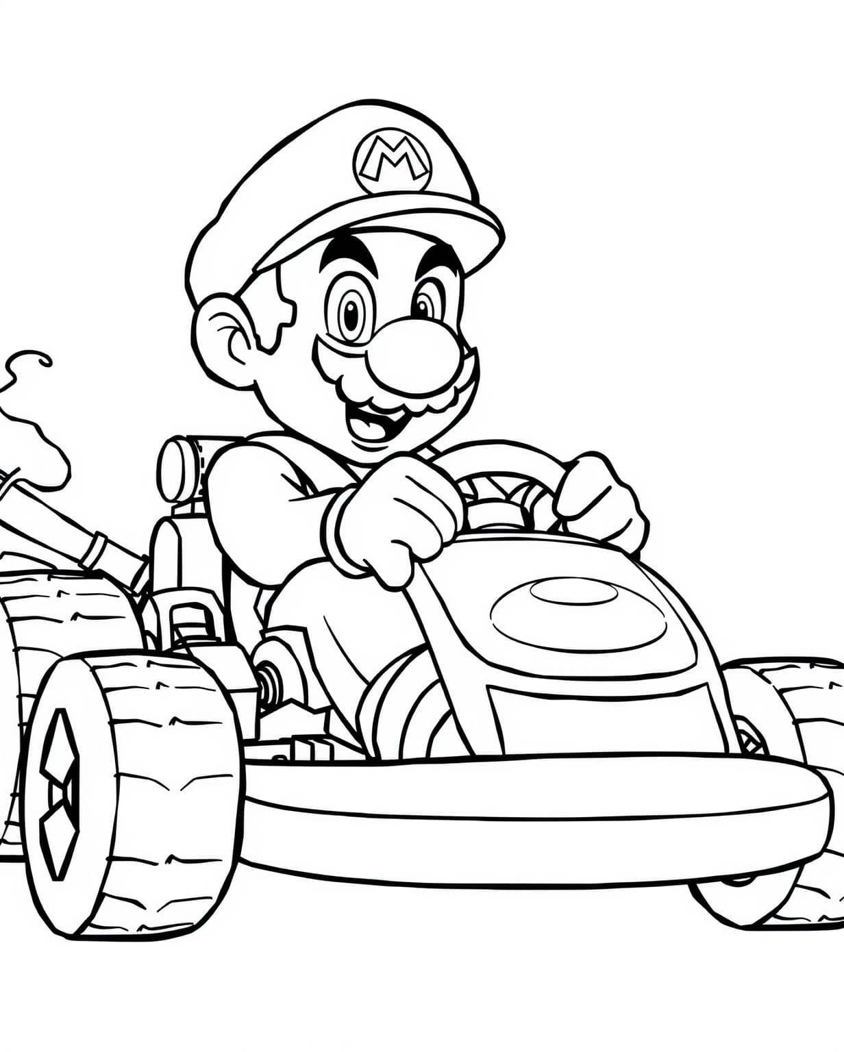 Mario Driving a Kart Coloring Page
