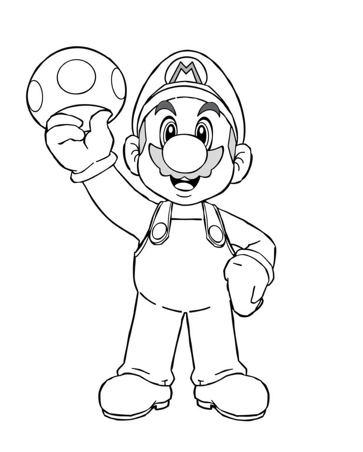 Mario Holding a Mushroom Power-Up Coloring Page