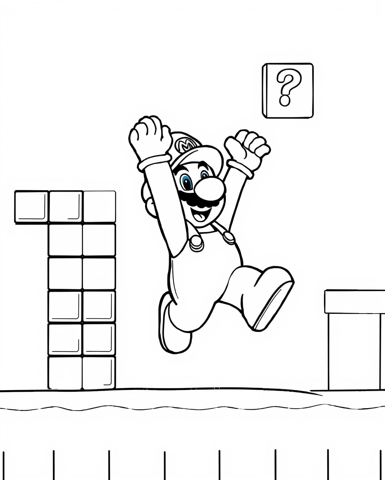 Mario Jumping for a Coin Coloring Page